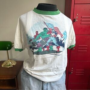 1975 Vintage Marvel Comics Superhero Ringer Tee Spider-man Hulk Captain America